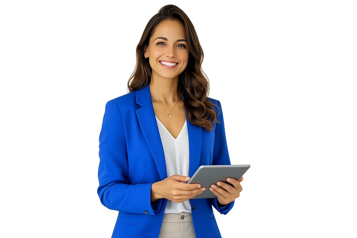 Profissional de RH usando o Ponto Fácil no tablet